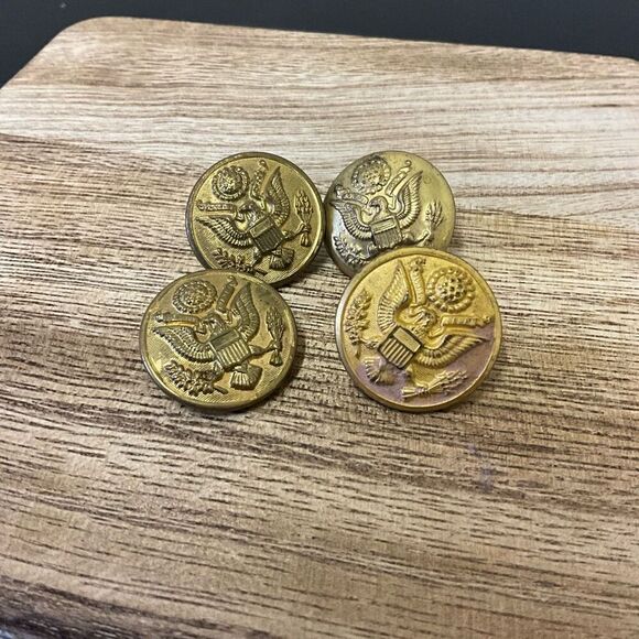 Set of 4 Vintage Waterbury Button Company US Military Eagle Gold Buttons - Picture 2 of 4